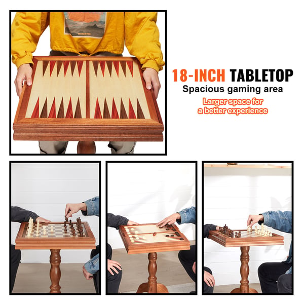 Spelbord, 3-i-1 Schack Dam Backgammon, 65x65x67,6 cm, Trä
