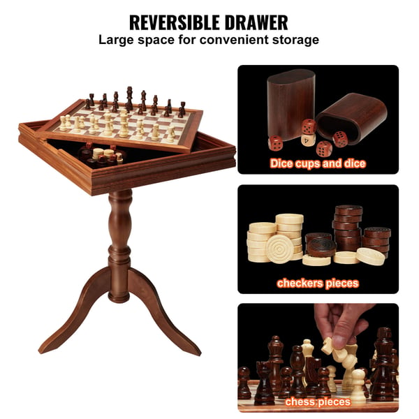 Spelbord, 3-i-1 Schack Dam Backgammon, 65x65x67,6 cm, Trä