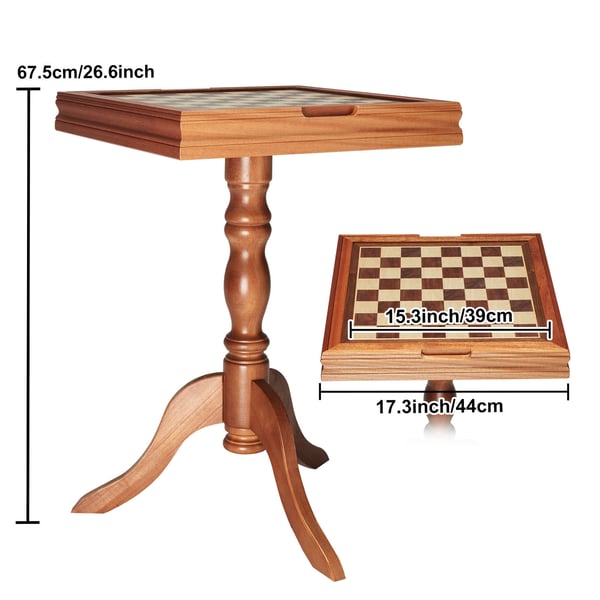Spelbord, 3-i-1 Schack Dam Backgammon, 65x65x67,6 cm, Trä