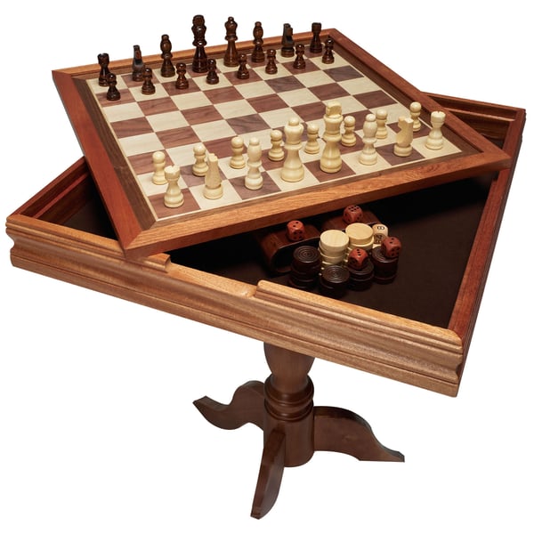 Spelbord, 3-i-1 Schack Dam Backgammon, 65x65x67,6 cm, Trä