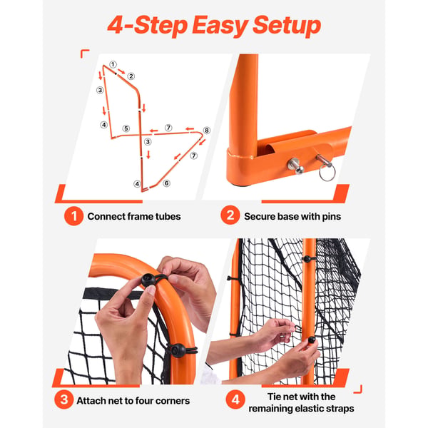 Lacrosse-mål, 196x186x215 cm, Orange, Stålramme, Sammenklappelig