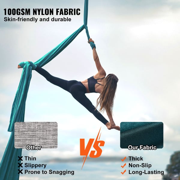 Aerial Yoga Hængekøje, 5x2,8 m, Grøn, Nylonstof