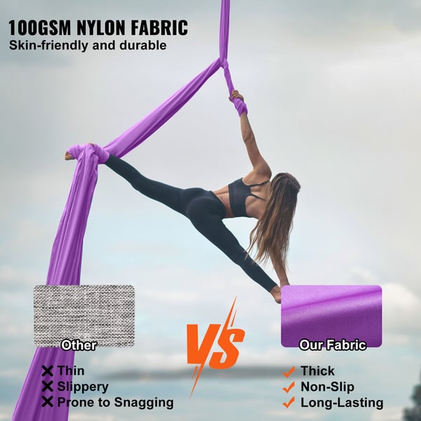Aerial Yoga Hængekøje Sæt, 8x2,8 m, Lilla, Nylonstof