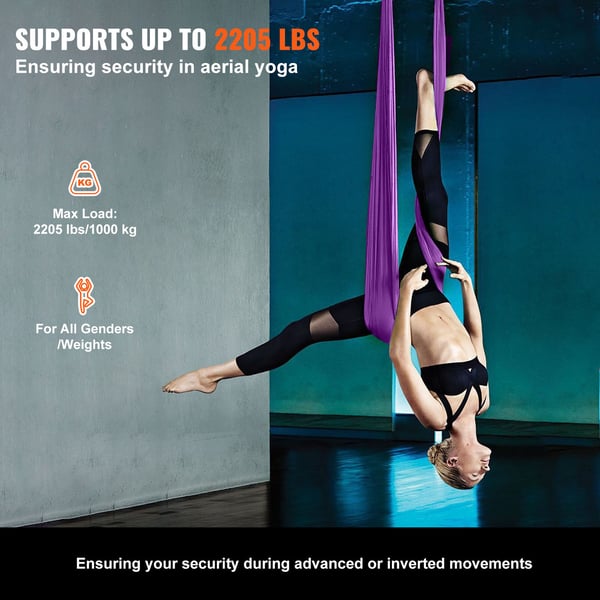Aerial Yoga Hængekøje Sæt, 8x2,8 m, Lilla, Nylonstof