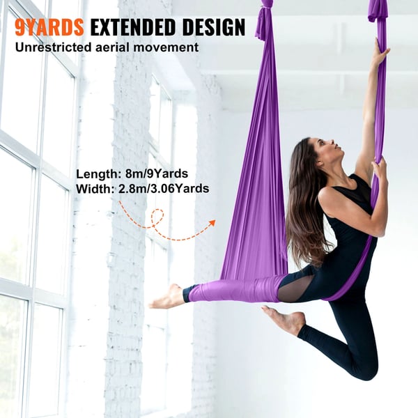 Aerial Yoga Hængekøje Sæt, 8x2,8 m, Lilla, Nylonstof