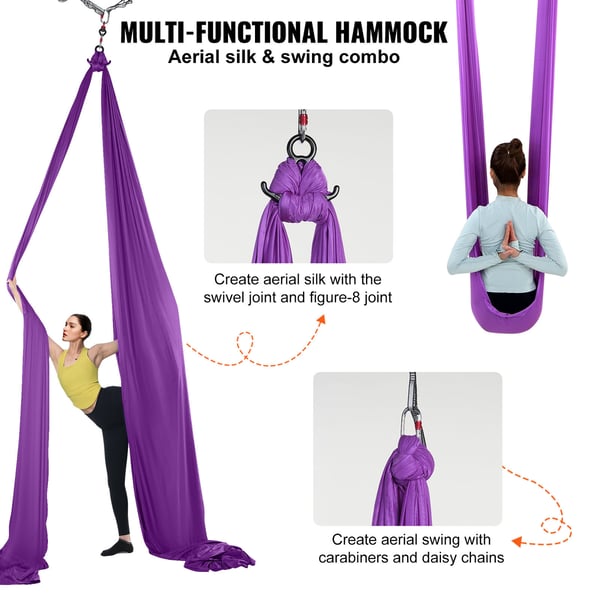 Aerial Yoga Hængekøje Sæt, 8x2,8 m, Lilla, Nylonstof