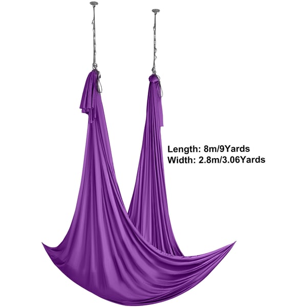 Aerial Yoga Hængekøje Sæt, 8x2,8 m, Lilla, Nylonstof
