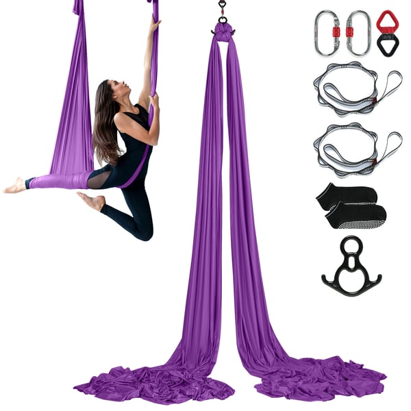Aerial Yoga Hængekøje Sæt, 8x2,8 m, Lilla, Nylonstof