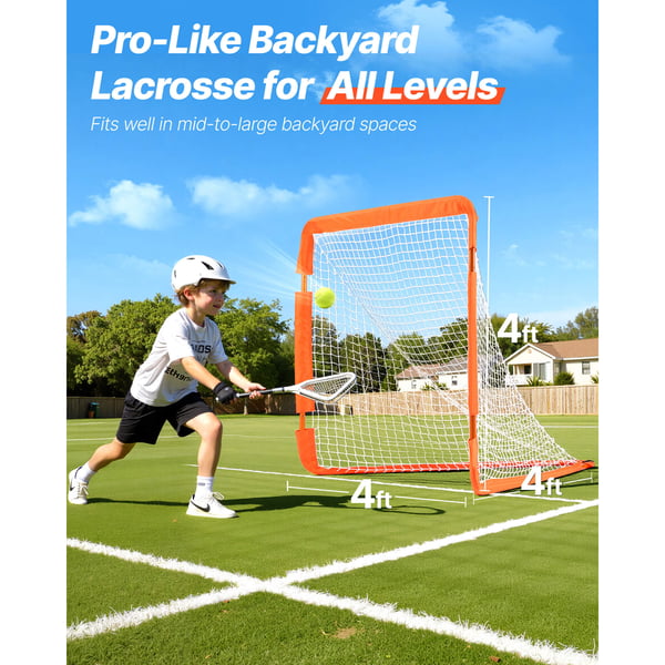 Lacrosse-maali, 128x125x131 cm, oranssi, taitettava rautarunko