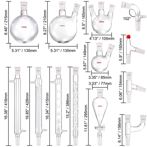 Destillationssats, 1000ml 32-delars glasset, laboratorieutrustning