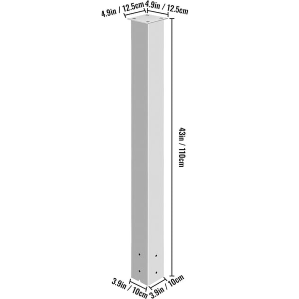 Postkasse Stander, 109,5 cm Højde, 12,5x12,5 cm Base, Hvid, Stål