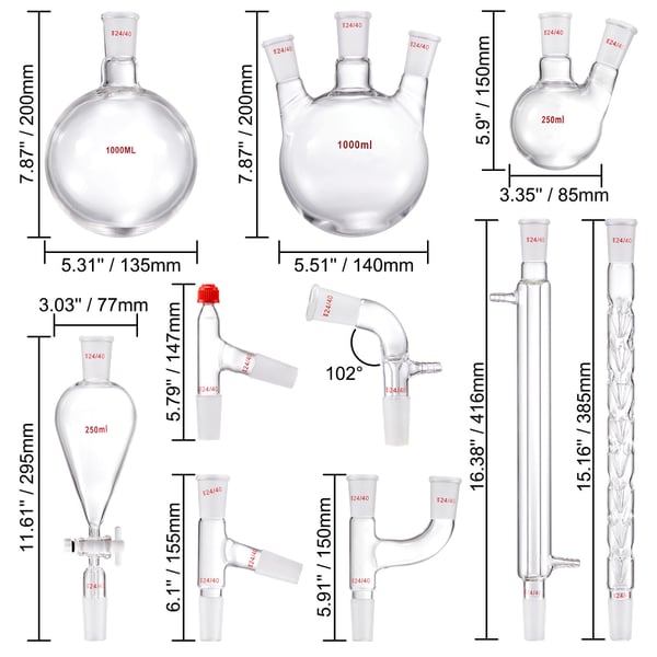 Destillationssats, 1000ml borosilikatglas eterisk olja apparat, laboratorieutrustning