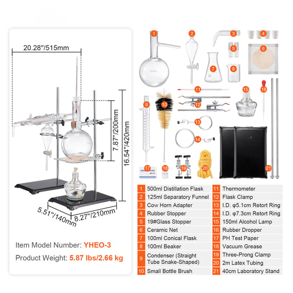 Eterisk oljedestillationskit 500ml 46x33x23 cm Glas