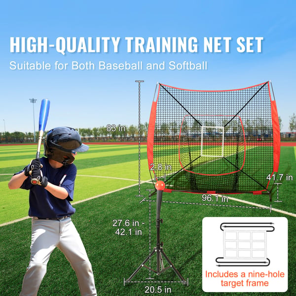 Baseball Softball træningsnet 213x213 cm, bærbart træningsnet