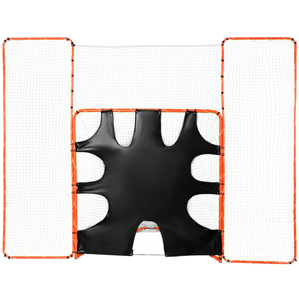 Lacrosse-maaliverkko taustaverkolla ja maalitaululla, 366x274 cm, oranssi, teräsrunko