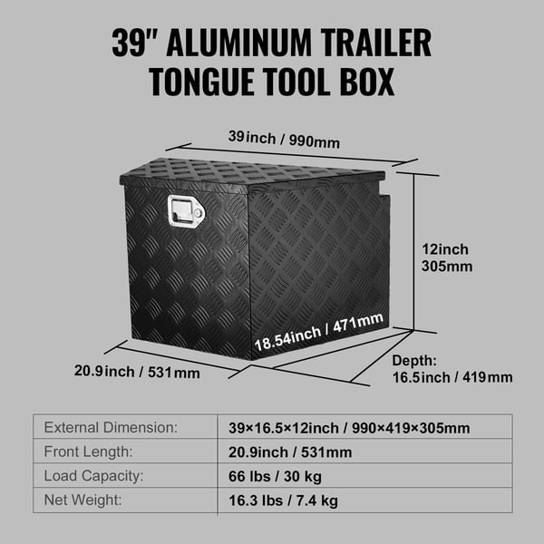 Trailer næsekasse, 99,1x41,9x30,5 cm, aluminium opbevaring