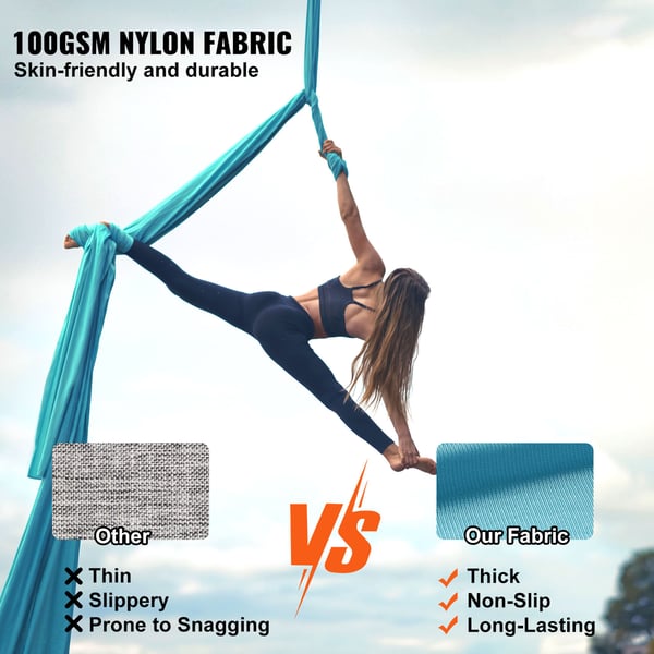 Aerial Yoga Hængekøje, 10x2,8 m, Blå, Nylonstof