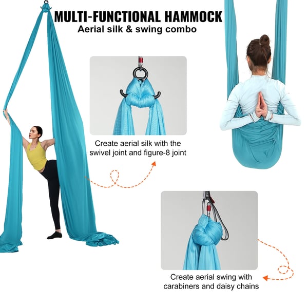 Aerial Yoga Hængekøje, 10x2,8 m, Blå, Nylonstof