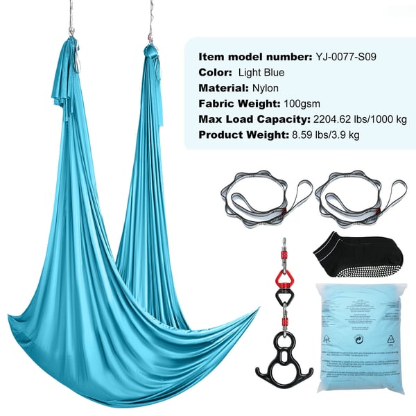 Aerial Yoga Hængekøje, 10x2,8 m, Blå, Nylonstof