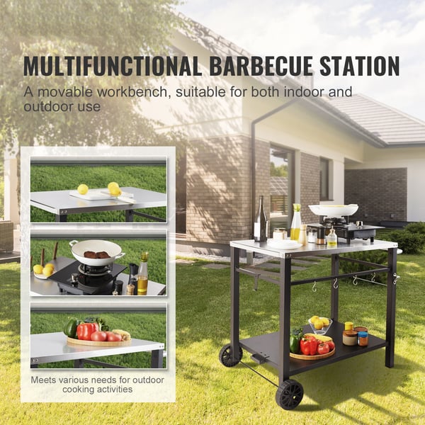 Udendørs grill serveringsvogn, 100x64x83,5 cm, rustfrit stål