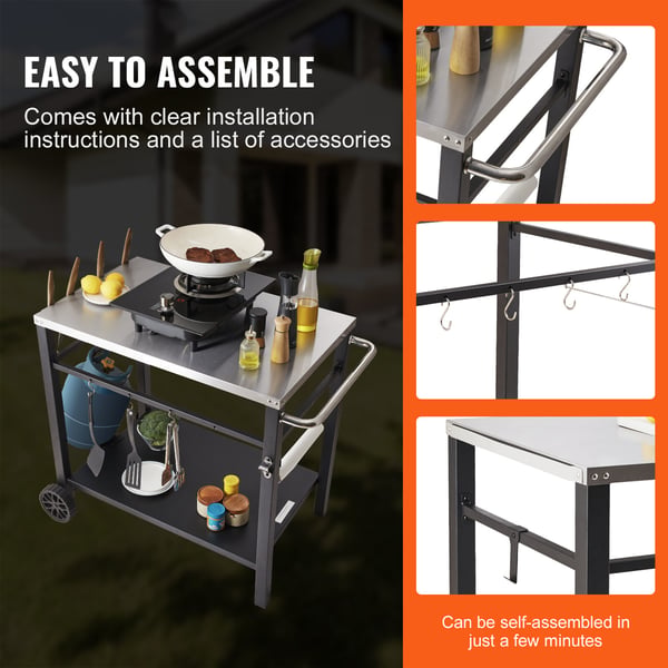Udendørs grill serveringsvogn, 100x64x83,5 cm, rustfrit stål