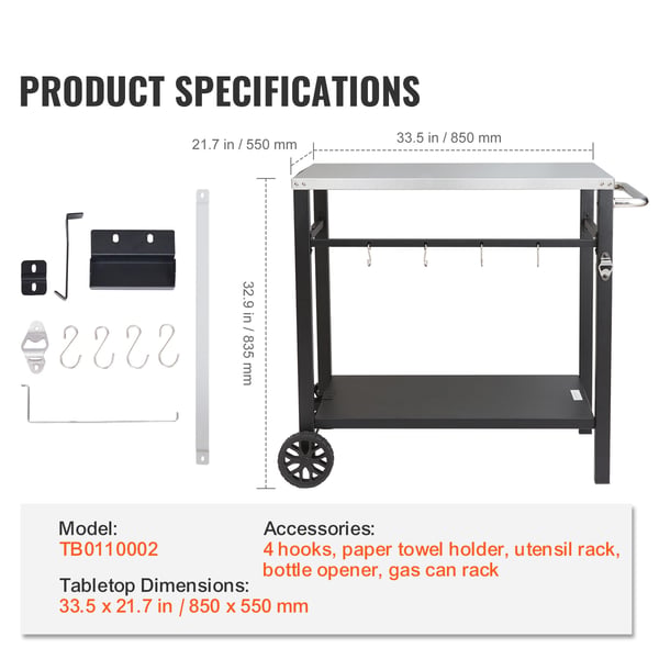 Udendørs grill serveringsvogn, 100x64x83,5 cm, rustfrit stål