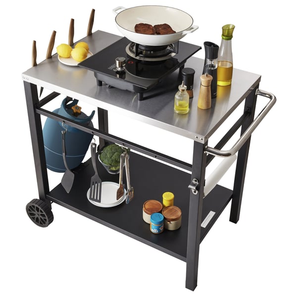 Udendørs grill serveringsvogn, 100x64x83,5 cm, rustfrit stål