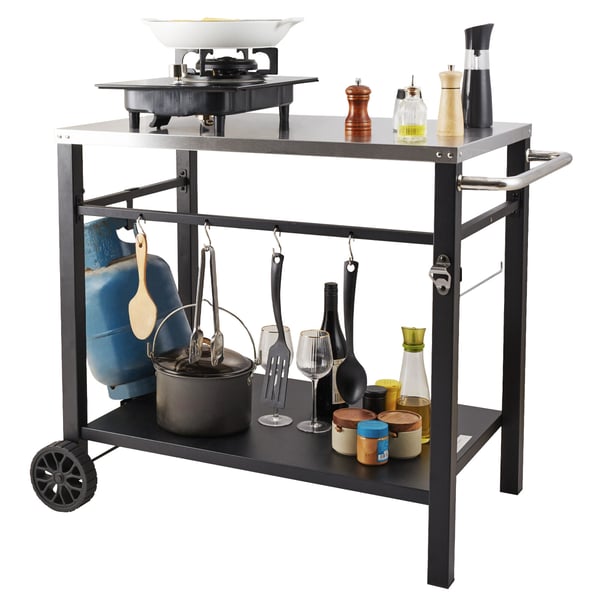 Udendørs grill serveringsvogn, 100x64x83,5 cm, rustfrit stål