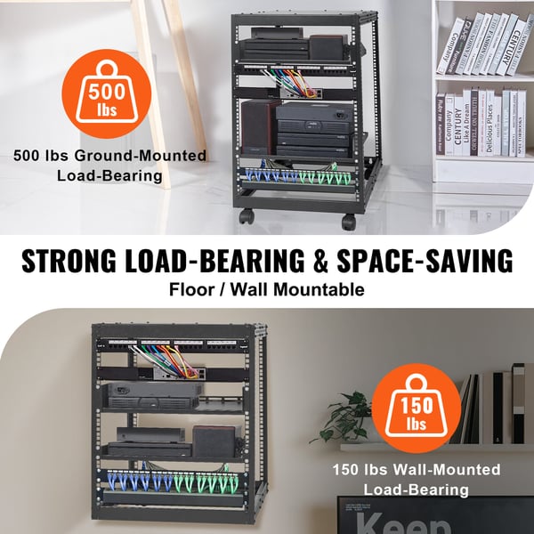 Server Rack, 15U Åben Ramme, 58,5x101,6 cm Justerbar Dybde, Sort, Metal