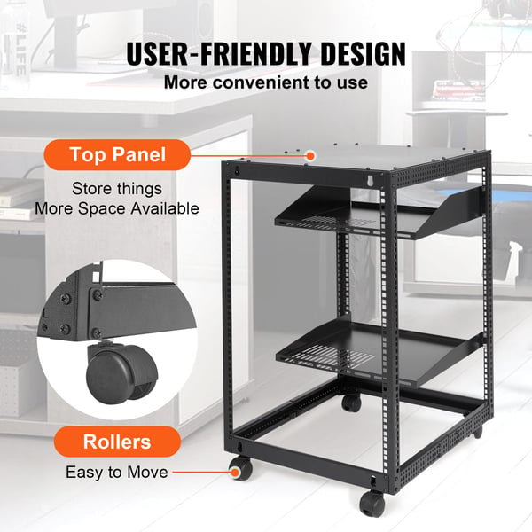 Server Rack, 15U Åben Ramme, 58,5x101,6 cm Justerbar Dybde, Sort, Metal