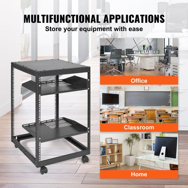 Server Rack, 15U Åben Ramme, 58,5x101,6 cm Justerbar Dybde, Sort, Metal
