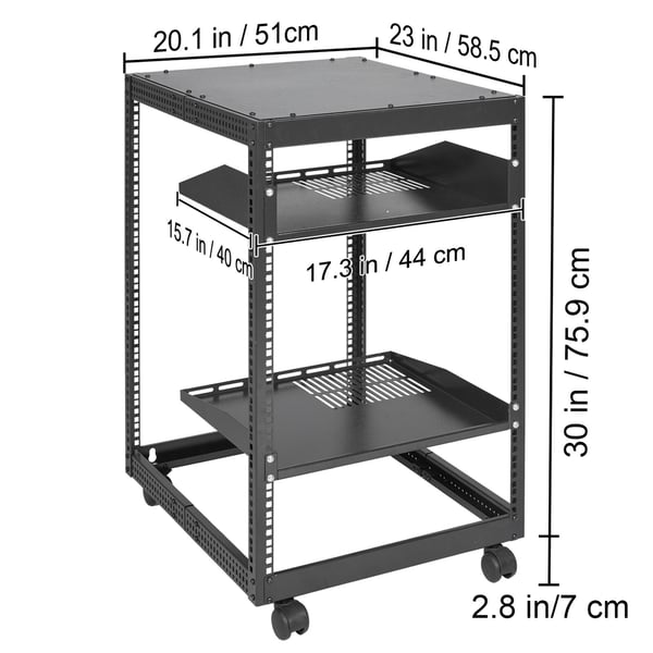 Server Rack, 15U Åben Ramme, 58,5x101,6 cm Justerbar Dybde, Sort, Metal