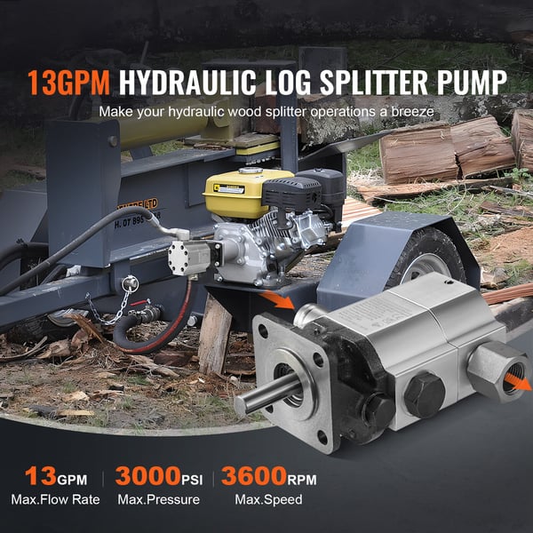 Hydraulinen halkomakoneen pumppu, 13GPM 2-vaiheinen 3000 PSI, 13x8.5x16.6 cm, alumiini