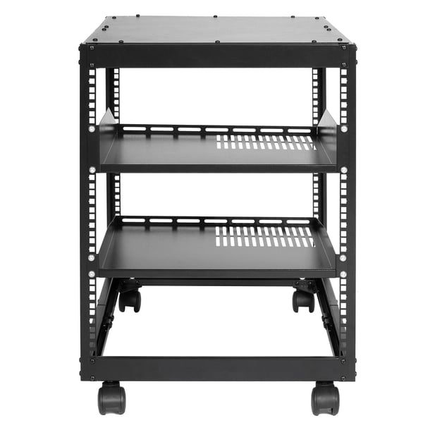 Server Rack, 12U åbent stel, 58,5x51x62,6 cm, sort, justerbar dybde, stål