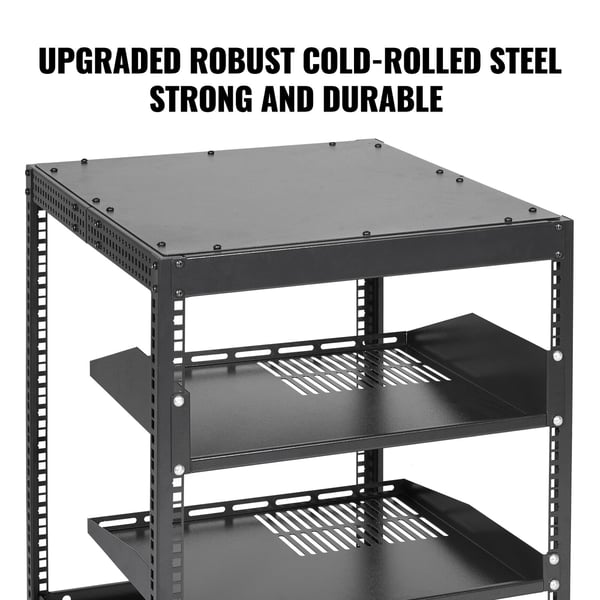 Server Rack, 12U åbent stel, 58,5x51x62,6 cm, sort, justerbar dybde, stål
