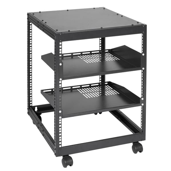 Server Rack, 12U åbent stel, 58,5x51x62,6 cm, sort, justerbar dybde, stål
