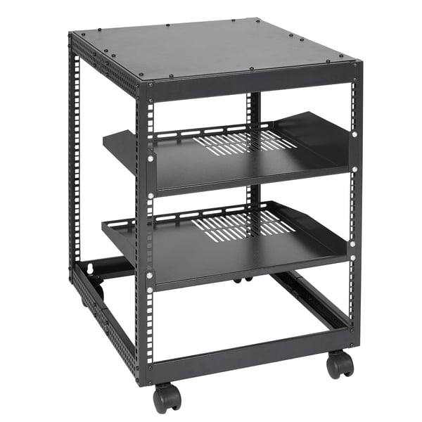 Server Rack, 12U åbent stel, 58,5x51x62,6 cm, sort, justerbar dybde, stål