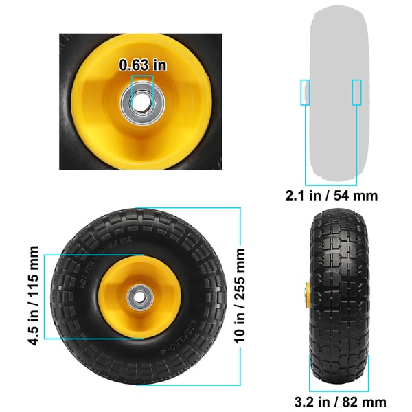 Massivt PU-punkteringsfritt hjul 25,4x25,4x8,1 cm 2-pack, punkteringsfritt