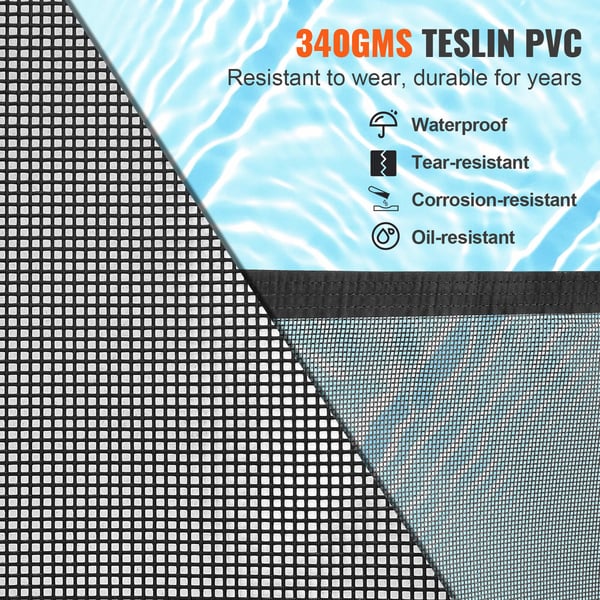 Uima-altaan aita, 1,2x3,7 m, musta, irrotettava Teslin PVC-verkko