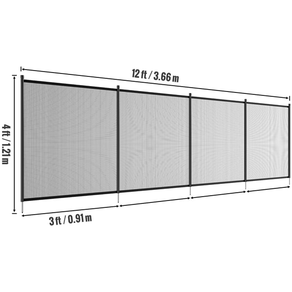 Uima-altaan aita, 1,2x3,7 m, musta, irrotettava Teslin PVC-verkko