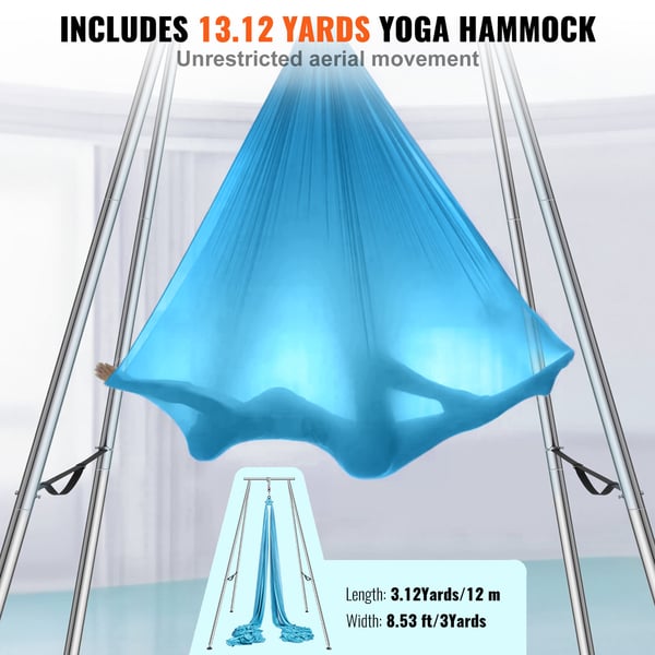 Aerial Yoga-ställning och hängmatta, 253x192x295 cm, Blå, Stål