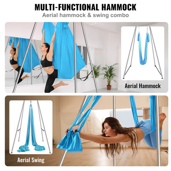 Aerial Yoga-ställning och hängmatta, 253x192x295 cm, Blå, Stål