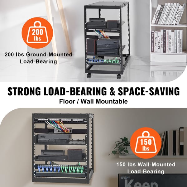 Server Rack, 20U Åben Ramme, 58,5x101,6 cm, Sort, Justerbar Dybde