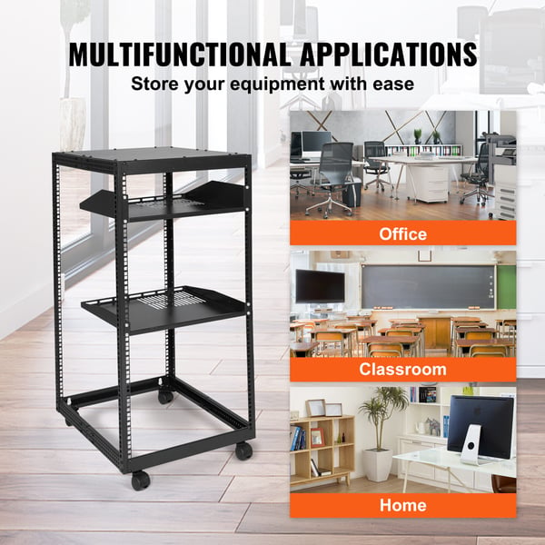 Server Rack, 20U Åben Ramme, 58,5x101,6 cm, Sort, Justerbar Dybde