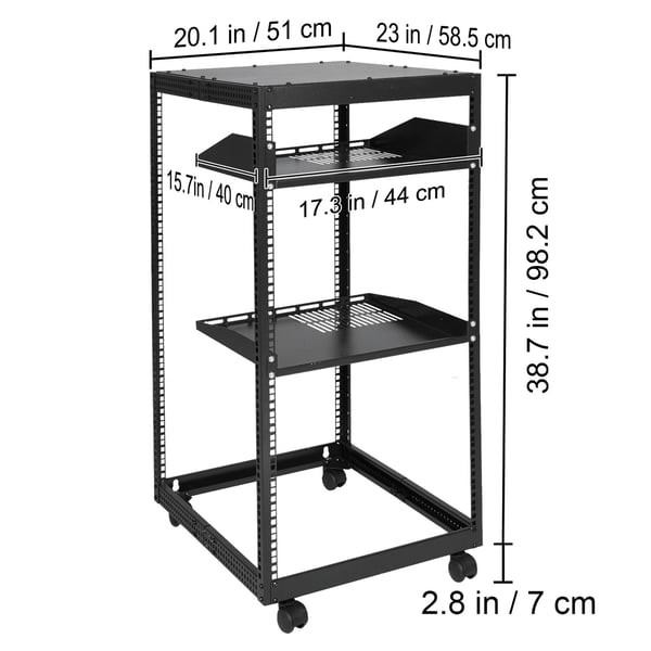 Server Rack, 20U Åben Ramme, 58,5x101,6 cm, Sort, Justerbar Dybde
