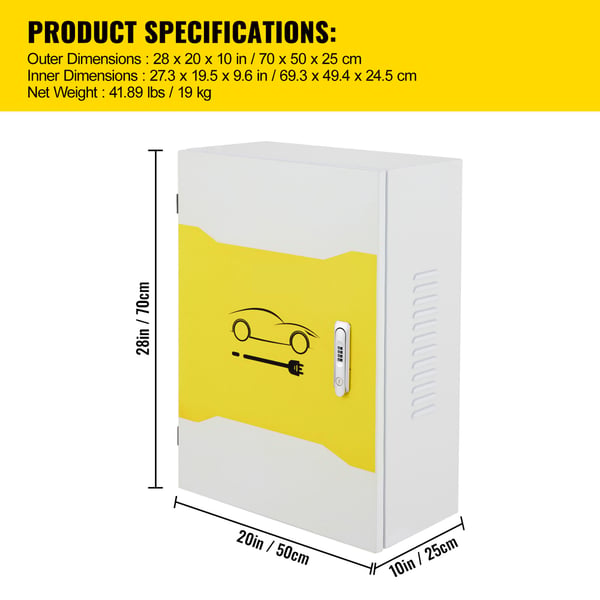 Opladningsstation boks, 70x50x25 cm, Hvid, Stålkonstruktion