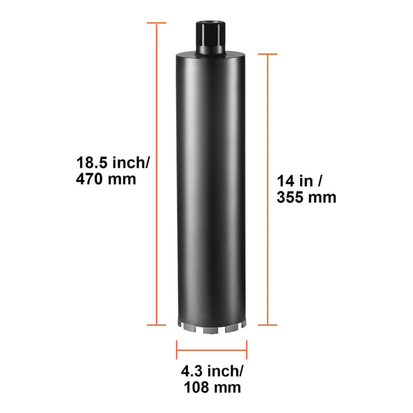 Kärnborr, 10,8 cm våtdiamant med sågklinga, 35,6 cm borrdjup, betong, metall