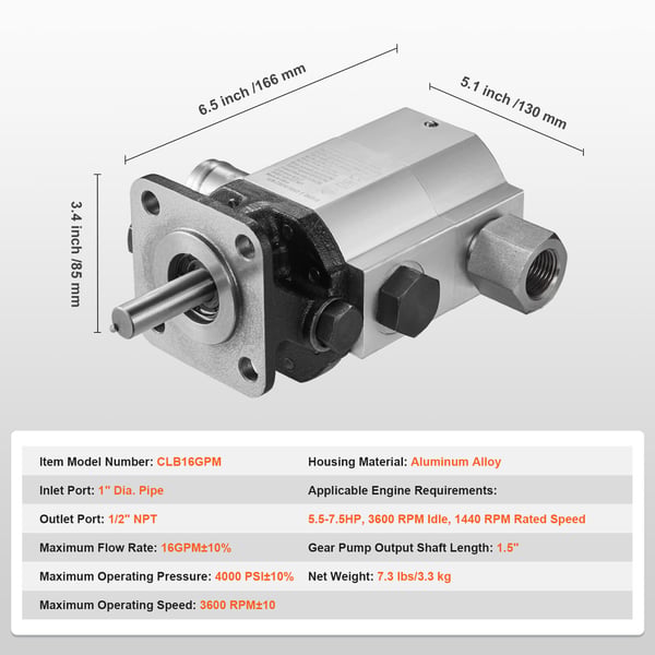 Hydraulisk vedklyvningspump, 130x85x166 mm, aluminium