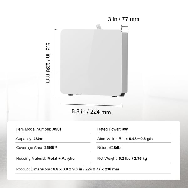 Doftmaskin, Kalluftdiffusor 224x77x236 mm, Vattenfri