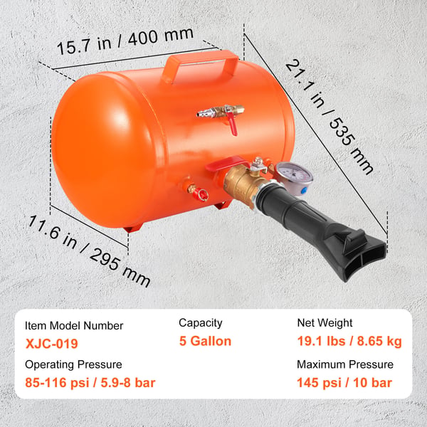 Däckmonteringsverktyg, 400x535x295 mm, 19L, 145 PSI, Luftfyllare